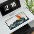 Retro Wave Mountains with Glowing Sun — XXL Gaming Desk Mat — Gaming & Workspace Desk Setup View