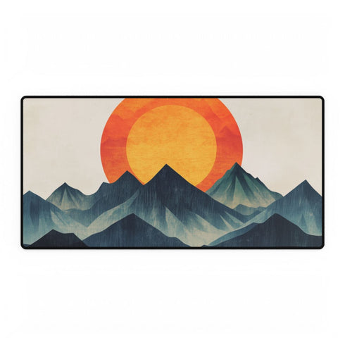 Retro Wave Mountains with Glowing Sun — XXL Gaming Desk Mat — Full Top-Down Artwork View