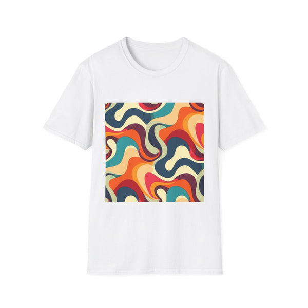Retro 70s Ocean Waves Seamless Pattern — Graphic Cotton T-Shirt — Front Graphic Print View
