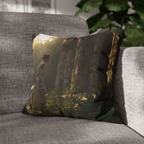 Rey Training with Her Lightsaber — Double-Sided Cushion Cover — Sofa & Armchair Living Room Lifestyle View