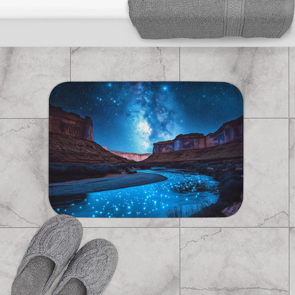 River Made of Stars Through Desert — Memory Foam Bath Mat — Modern Bathroom Floor Lifestyle View