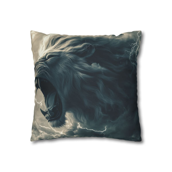 Roaring Lion Made of Cloud and Lightning Double-Sided Square Cushion Cover