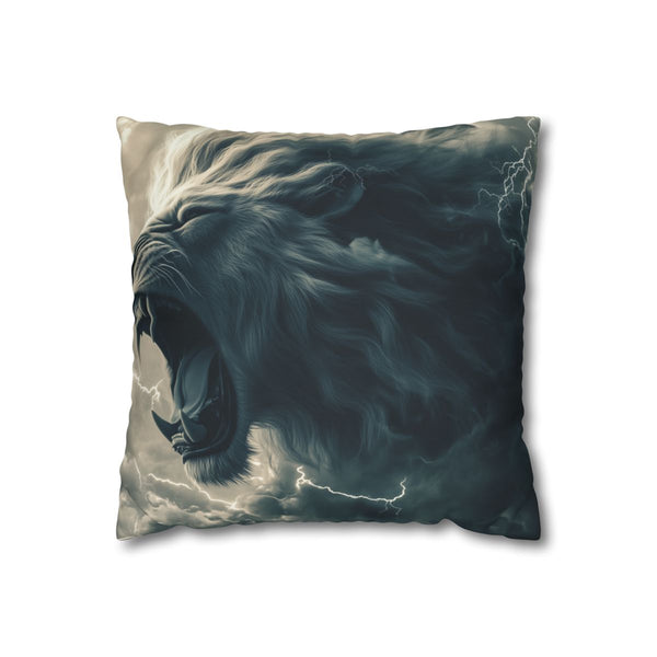 Roaring Lion Made of Cloud and Lightning Double-Sided Square Cushion Cover