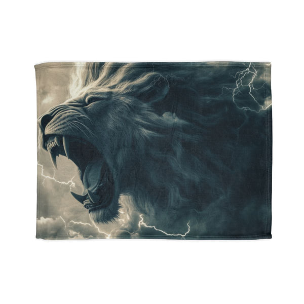 Roaring Lion Made of Cloud and Lightning Plush Fleece Throw Blanket