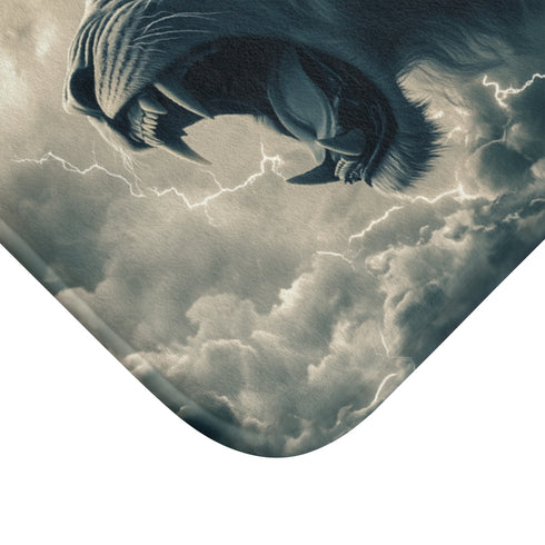 Roaring Lion Made of Cloud — Memory Foam Bath Mat — Microfibre Texture Close-Up View