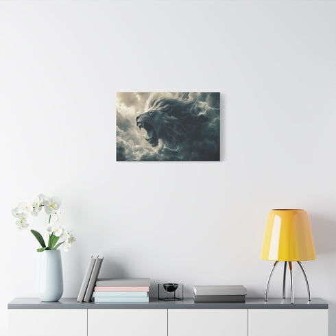 Roaring Lion Made of Cloud — Stretched Canvas Wall Art — Living Room Wall Lifestyle View