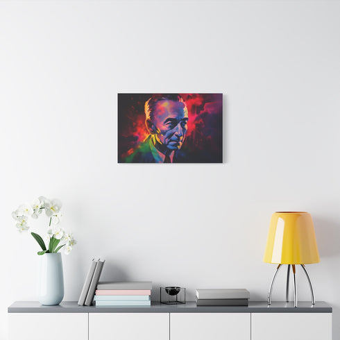 Robert Oppenheimer Watercolor Neon Colors — Stretched Canvas Wall Art — Living Room Wall Lifestyle View
