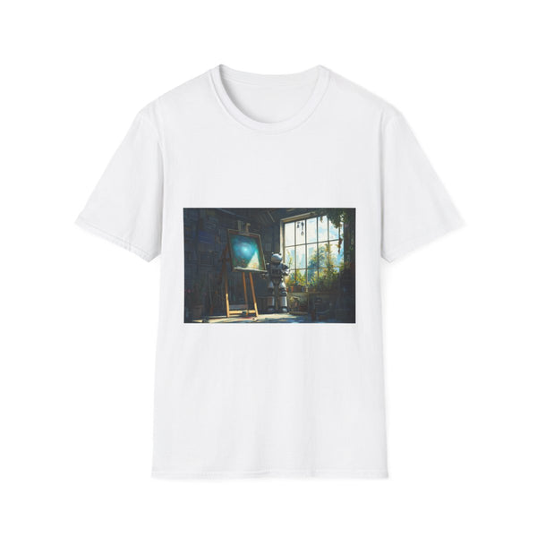 Robot Artist Painting Dreams Graphic Unisex Softstyle T-Shirt - Front View