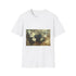 Robot Butterfly Over Ancient Map Graphic Unisex Softstyle T-Shirt - Front View