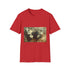 Robot Butterfly Over Ancient Map Graphic Unisex Softstyle T-Shirt - Red Variant