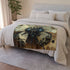 Robot Butterfly Over Ancient Map — Plush Fleece Throw Blanket — Drape over Sofa & Bed Lifestyle View
