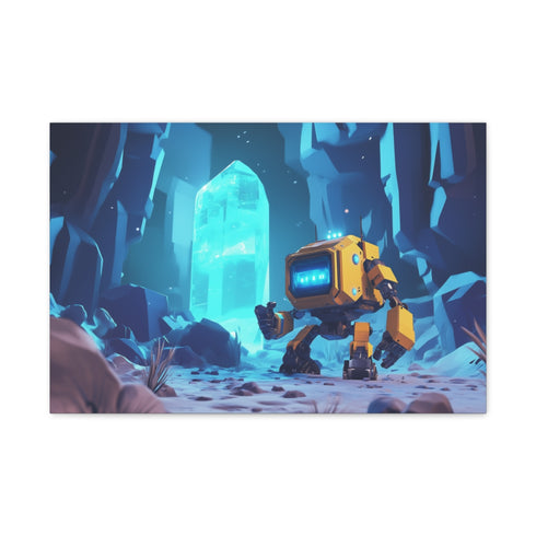 Robot Exploring Crystal Cave — Canvas Wall Art — Front Gallery-Wrapped Canvas View