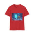 Robot Exploring Crystal Cave — Graphic Cotton T-Shirt — 100% Ring-Spun Cotton Fabric & Print Detail