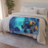 Robot Exploring Crystal Cave — Plush Fleece Throw Blanket — Drape over Sofa & Bed Lifestyle View