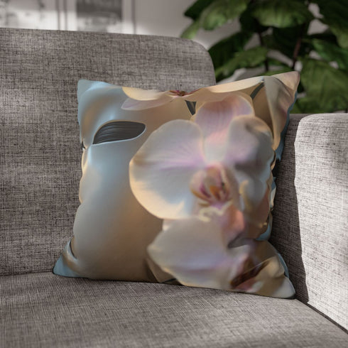 Robot Face Blooming with Orchids — Double-Sided Cushion Cover — Sofa & Armchair Living Room Lifestyle View