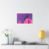 Robot Falcon Perched on Neon Tower — Stretched Canvas Wall Art — Living Room Wall Lifestyle View
