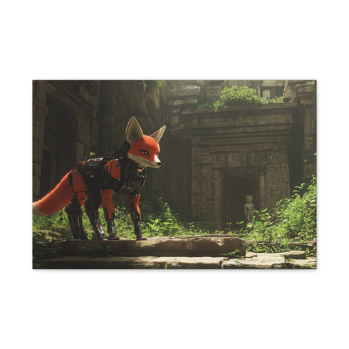 Robot Fox in Ancient Temple Ruins — Canvas Wall Art — Front Gallery-Wrapped Canvas View