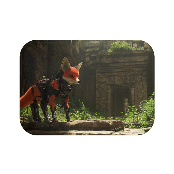 Robot Fox in Ancient Temple Ruins — Memory Foam Bath Mat — Top-Down Memory Foam Bath Mat View