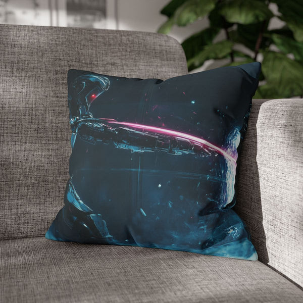 Robot Knight Dueling Holographic Enemy (Edition V) — Double-Sided Cushion Cover — Sofa & Armchair Living Room Lifestyle View