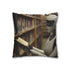 Robot Librarian in Digital Archives — 40×40 Cushion Cover — Sofa & Living Room Lifestyle View