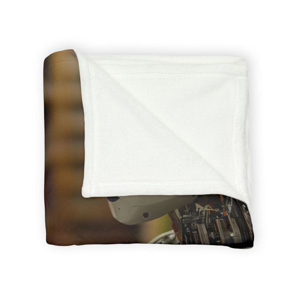 Robot Librarian in Digital Archives Plush Fleece Throw Blanket