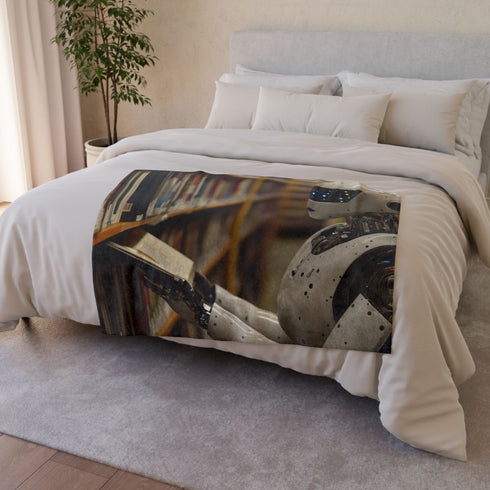 Robot Librarian in Digital Archives Plush Fleece Throw Blanket