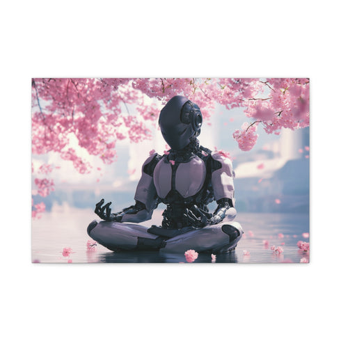 Robot Monk Meditating under Cherry Blossoms — Canvas Wall Art — Front Gallery-Wrapped Canvas View