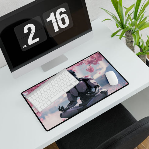 Robot Monk Meditating Under Cherry Blossoms — XXL Gaming Desk Mat — Gaming & Workspace Desk Setup View