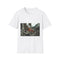 Robot Playing Violin in Ruins Graphic Unisex Softstyle T-Shirt - Front View