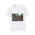 Robot Playing Violin in Ruins Graphic Unisex Softstyle T-Shirt - Front View