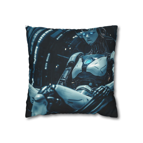 Robot Queen Sitting on Data Throne — Double-Sided Cushion Cover — Front Double-Sided Cushion View