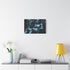 Robot Queen Sitting on Data Throne — Stretched Canvas Wall Art — Living Room Wall Lifestyle View