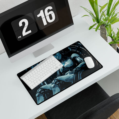 Robot Queen Sitting on Data Throne — XXL Gaming Desk Mat — Gaming & Workspace Desk Setup View