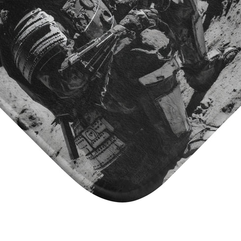 Robot Samurai on Lunar Battlefield — Memory Foam Bath Mat — Microfibre Texture Close-Up View