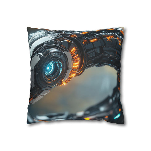 Robot Serpent Coiled Around Power Core — 40×40 Cushion Cover — Front 40×40 cm Square Cushion View