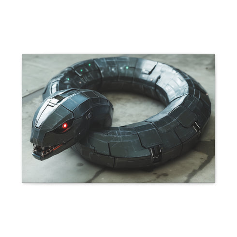 Robot Serpent Coiled Around Power Core — 24×16 Canvas Wall Art — Front Gallery-Wrapped Canvas View