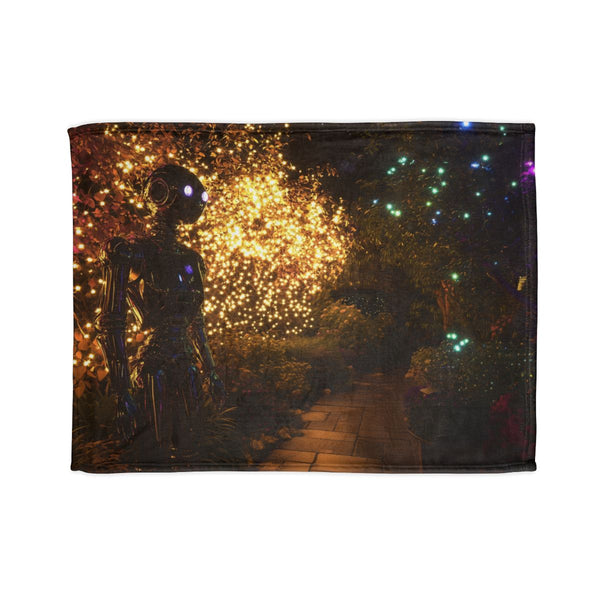 Robot Tending Starlight Garden (Edition IV) — Plush Fleece Throw Blanket — Full Spread Plush Fleece Artwork View