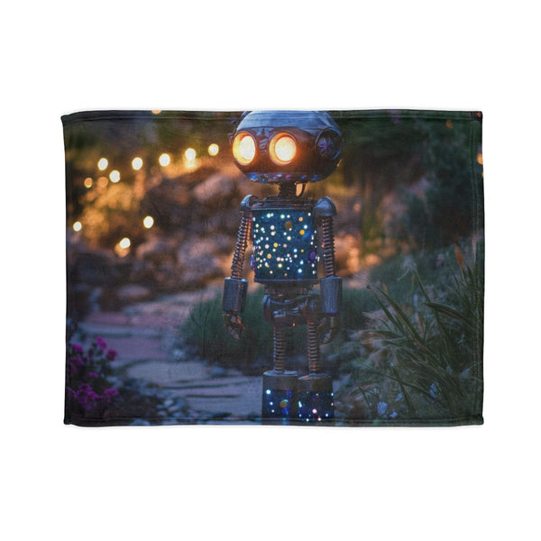Robot Tending Starlight Garden (Edition VII) — Plush Fleece Throw Blanket — Full Spread Plush Fleece Artwork View
