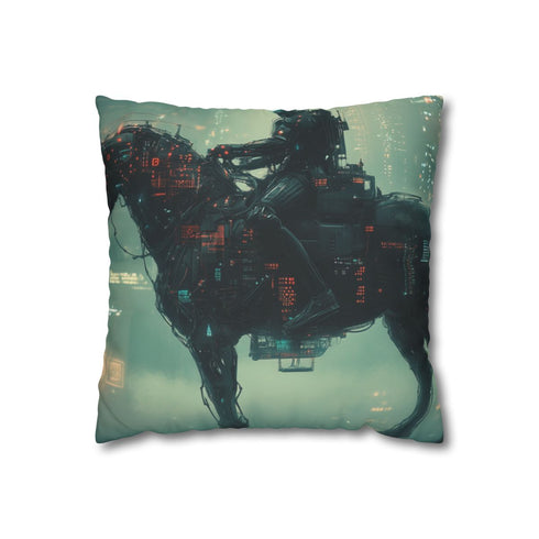 Robotic Centaur in Data Storm — 40×40 Cushion Cover — Front 40×40 cm Square Cushion View
