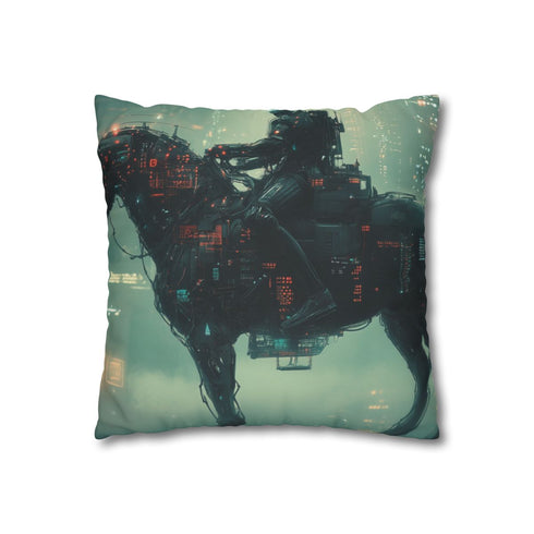 Robotic Centaur in Data Storm — 40×40 Cushion Cover — Sofa & Living Room Lifestyle View