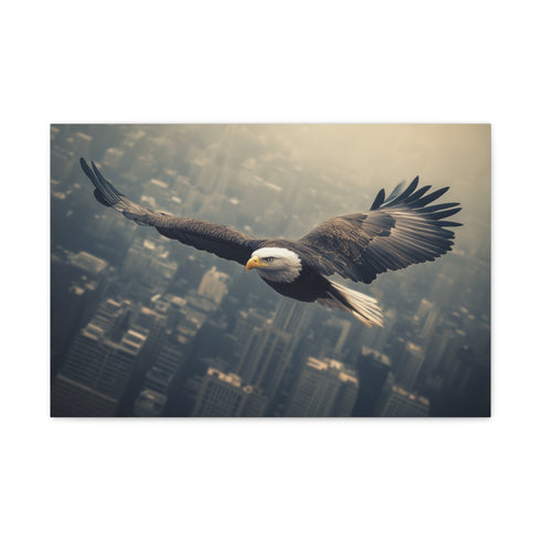 Robotic Eagle Soaring Above City (Edition IV) — 24×16 Canvas Wall Art — Front Gallery-Wrapped Canvas View