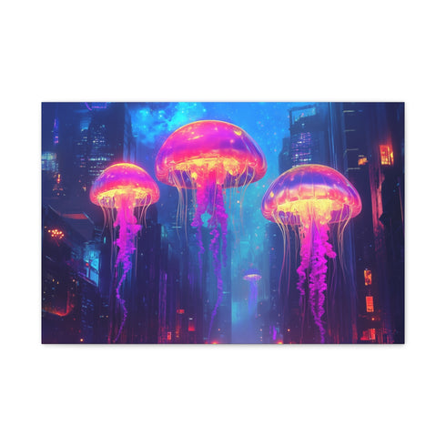Robotic Jellyfish Cityscape — Canvas Wall Art — Front Gallery-Wrapped Canvas View