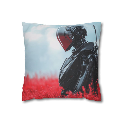 Robotic Knight Standing in Field — Double-Sided Cushion Cover — Front Double-Sided Cushion View