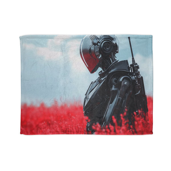 Robotic Knight Standing in Field — Plush Fleece Throw Blanket — Full Spread Plush Fleece Artwork View