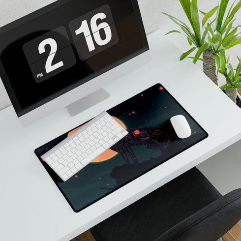Robotic Wolf Howling at Circuit Moon — XL & XXL Desk Mat — Gaming & Workspace Desk Setup View