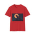 Robotic Wolf Howling at Circuit Moon Graphic Unisex Softstyle T-Shirt - Red Variant
