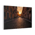 Rome Cobblestone Streets Warm Sunset Stretched Canvas Wall Art - 1.25 Inch Pine Frame Side Profile | Prints With Passion
