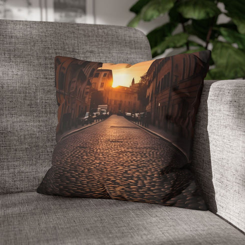 Rome Streets Sunset Cobblestone — 40×40 Cushion Cover — Sofa & Living Room Lifestyle View