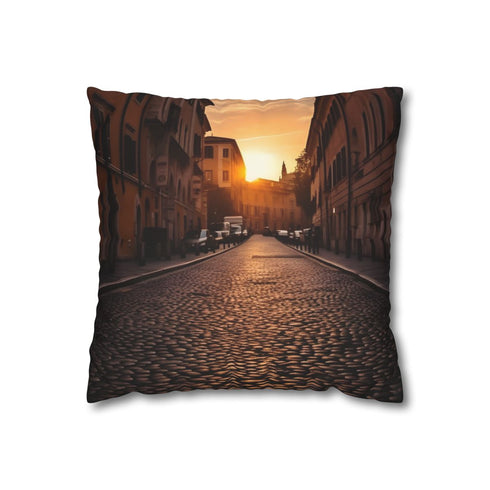 Rome Streets Sunset Cobblestone — 40×40 Cushion Cover — Front 40×40 cm Square Cushion View