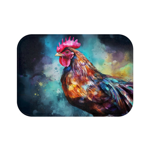 Rooster Chicken — Non-Slip Bath Mat — Top-Down Velvet Microfibre Artwork View